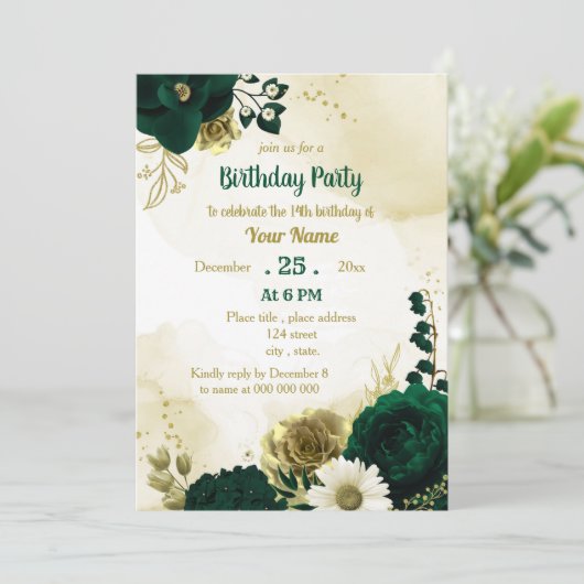 Emerald green iory goudfeest op feestdag kaart (Staand voorkant)