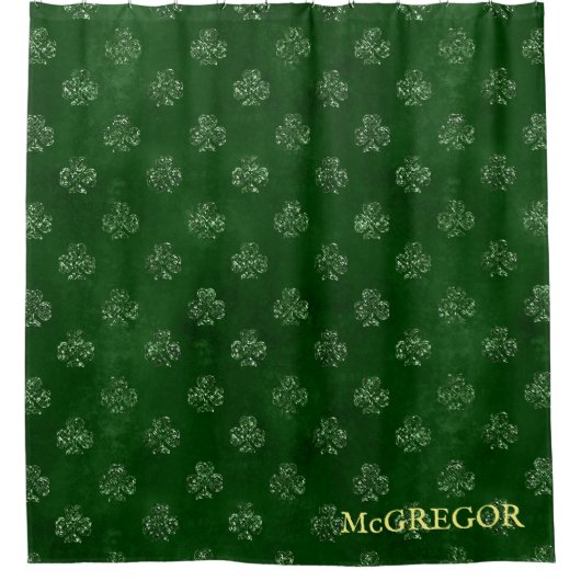 Emerald Green Irish Shamrock Luxury Monogram Douchegordijn (Voorkant)