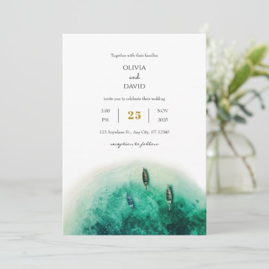 Emerald Green Island Coastal Lagoon Beach bruiloft Kaart (Staand voorkant)