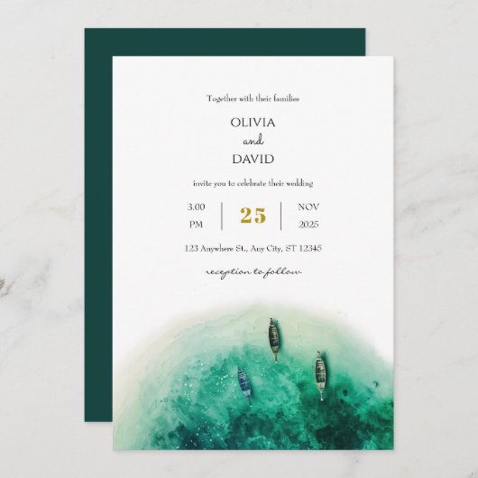 Emerald Green Island Coastal Lagoon Beach bruiloft Kaart (Voorkant / Achterkant)