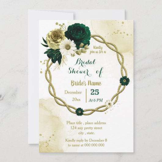 Emerald green ivory gold wreated vrijgezellenfeest kaart (Voorkant)