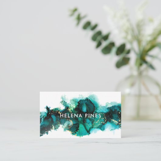 Emerald Green Jewel Modern Abstract Ink Business C Visitekaartje (Staand voorkant)