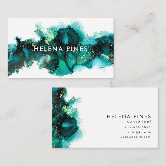 Emerald Green Jewel Modern Abstract Ink Business C Visitekaartje (Voorkant / Achterkant)
