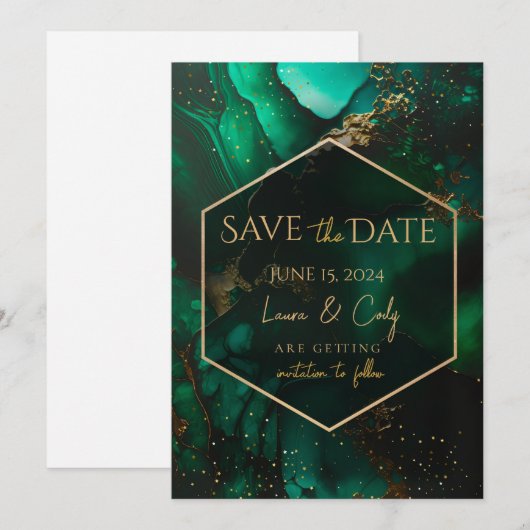 Emerald Green Jewel Tone Save the Date Kaart (Voorkant / Achterkant)
