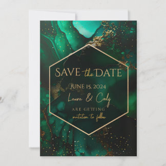 Emerald Green Jewel Tone Save the Date Kaart