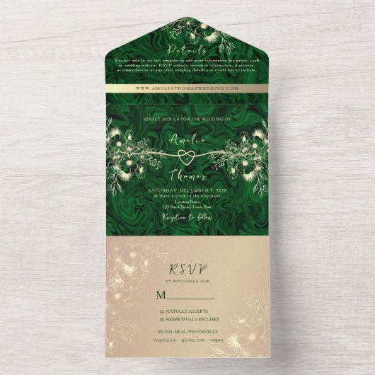 Emerald Green Jewel Tone Wedding All In One Uitnodiging (Binnen)