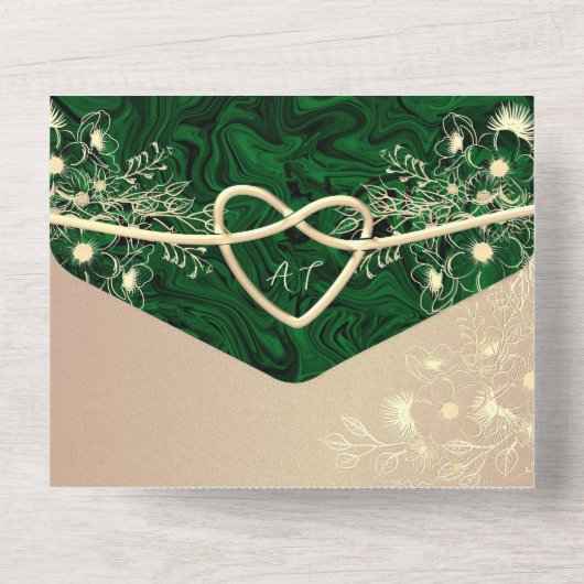 Emerald Green Jewel Tone Wedding All In One Uitnodiging (Achterkant)