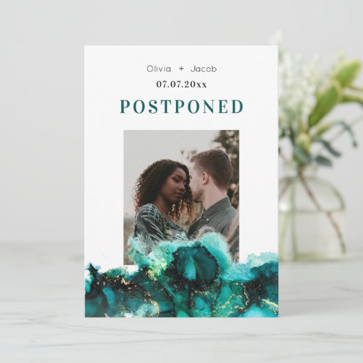 Emerald Green Jewel Tone Wedding uitgesteld Save The Date (Staand voorkant)