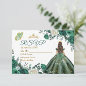 Emerald Green-jurken Quinceañera Crown RSVP-kaart Bedankkaart (Staand voorkant)