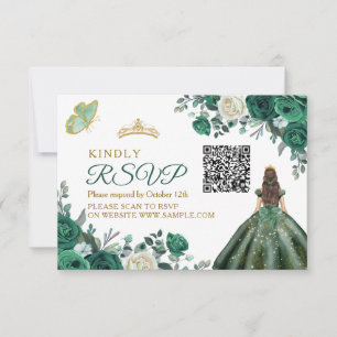 Emerald Green-jurken Quinceañera QR RSVP-kaart Bedankkaart