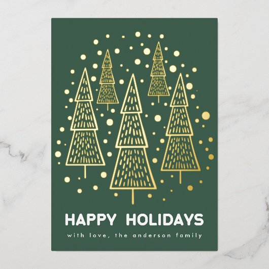 Emerald Green Kerstmis Pine Tree Forest Happy Folie Feestdagenkaart (Voorkant)