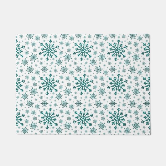 Emerald Green Kerstmis Snowflakes op Winter White Deurmat (Voorkant)