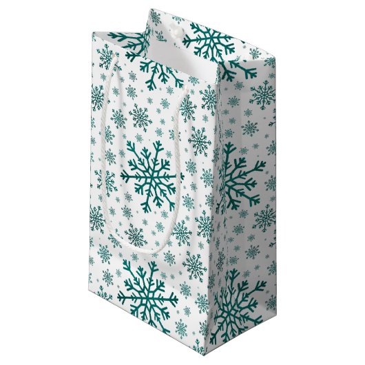 Emerald Green Kerstmis Snowflakes op Winter White Klein Cadeauzakje (Voorkant Gekanteld)