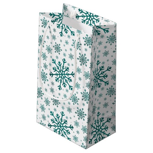 Emerald Green Kerstmis Snowflakes op Winter White Klein Cadeauzakje (Achterkant Gekanteld)