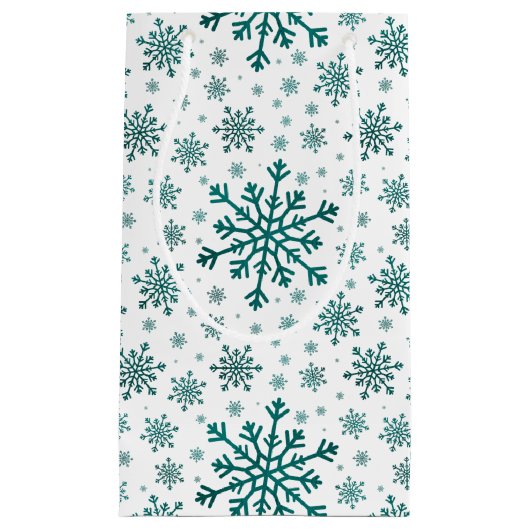 Emerald Green Kerstmis Snowflakes op Winter White Klein Cadeauzakje (Voorkant)
