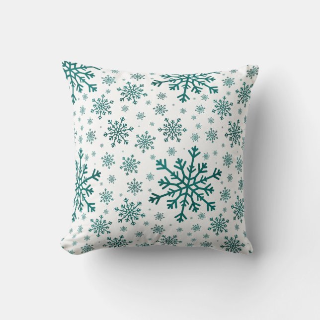 Emerald Green Kerstmis Snowflakes op Winter White Kussen (Voorkant)