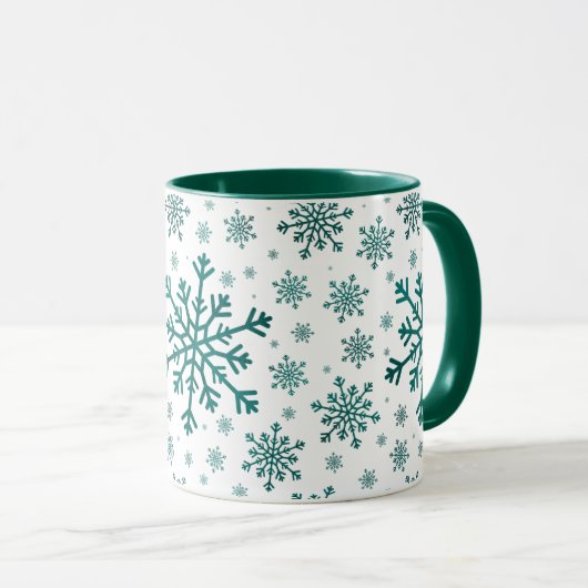 Emerald Green Kerstmis Snowflakes op Winter White Mok (Voorkant rechts)