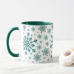 Emerald Green Kerstmis Snowflakes op Winter White Mok