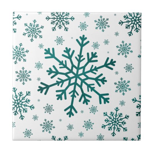 Emerald Green Kerstmis Snowflakes op Winter White Tegeltje (Voorkant)