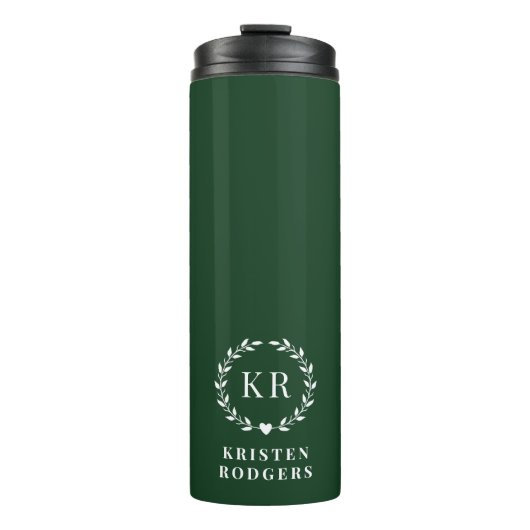 Emerald Green Laurel Wreath Crest Monogram Thermosbeker (Voorkant)