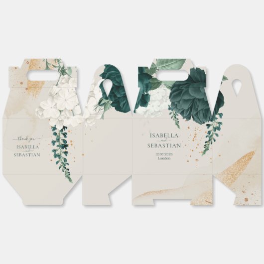 Emerald Green Leaf & Blush Rose Romantic Wedding Bedankdoosjes (Ongevouwen)