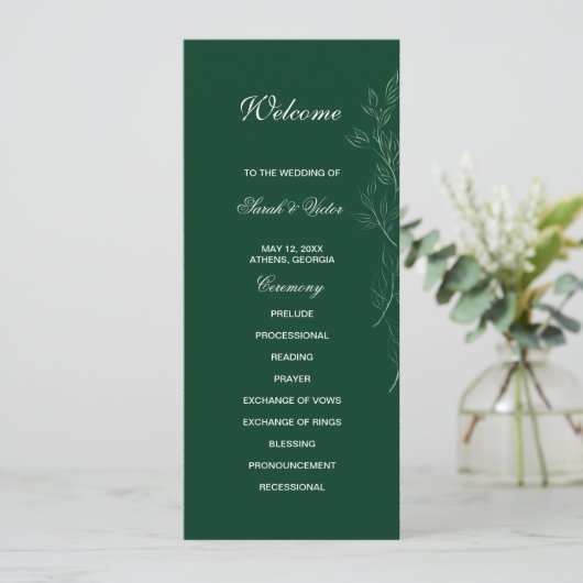 Emerald Green leaf dubbele zijprogrammakaart Programmakaart (Staand voorkant)