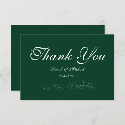 Emerald Green Leaf Thank You Card Bedankkaart (Voorkant / Achterkant)