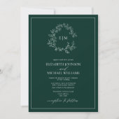 Emerald Green Leafy Crest Monogram Foto Weddenscha Kaart (Voorkant)