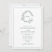 Emerald Green Leafy Crest Monogram Foto Weddenscha Kaart (Voorkant)
