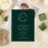 Emerald Green Leafy Crest Monogram Foto Weddenscha Kaart