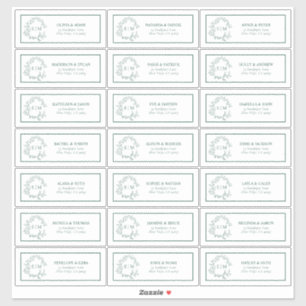 Emerald Green Leafy Crest Monogram Guest Adres Sticker