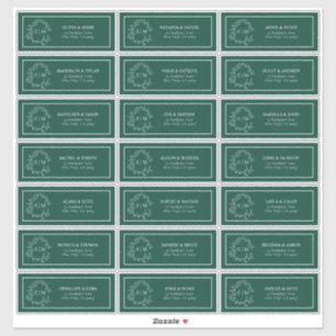 Emerald Green Leafy Crest Monogram Guest Adres Sticker