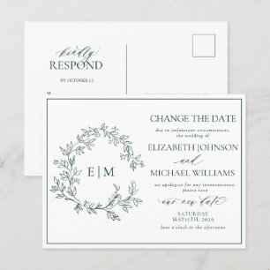Emerald Green Leafy Crest Monogram Uitnodiging Briefkaart