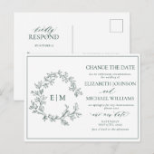 Emerald Green Leafy Crest Monogram Uitnodiging Briefkaart (Voorkant / Achterkant)