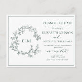 Emerald Green Leafy Crest Monogram Uitnodiging Briefkaart (Voorkant)