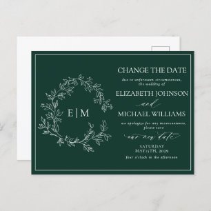 Emerald Green Leafy Crest Monogram Uitnodiging Briefkaart