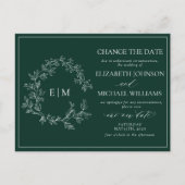 Emerald Green Leafy Crest Monogram Uitnodiging Briefkaart (Voorkant)