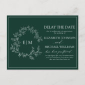 Emerald Green Leafy Crest Monogram Vertraging Datu Uitnodiging Briefkaart (Voorkant)