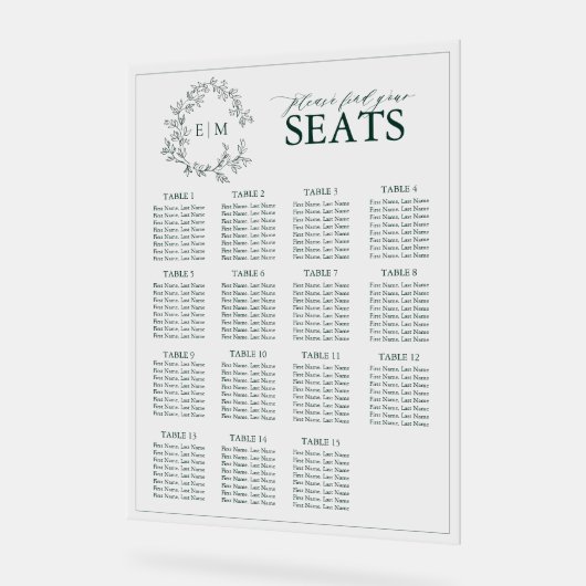 Emerald Green Leafy Crest Monogram Weddenschap Acryl Bord (Hoek)