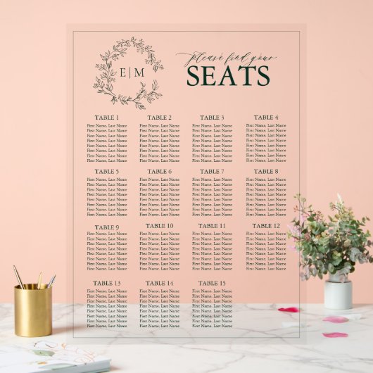 Emerald Green Leafy Crest Monogram Weddenschap Acryl Bord (Huwelijk)