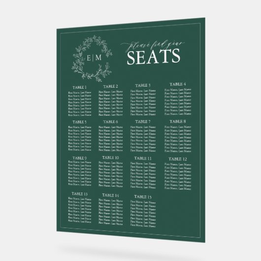 Emerald Green Leafy Crest Monogram Weddenschap Acryl Bord (Hoek)