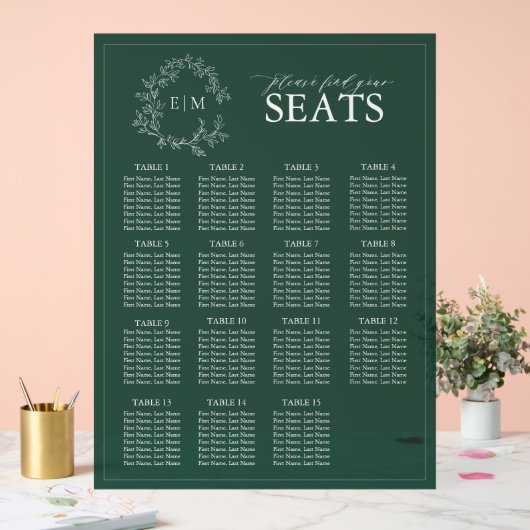 Emerald Green Leafy Crest Monogram Weddenschap Acryl Bord (Huwelijk)