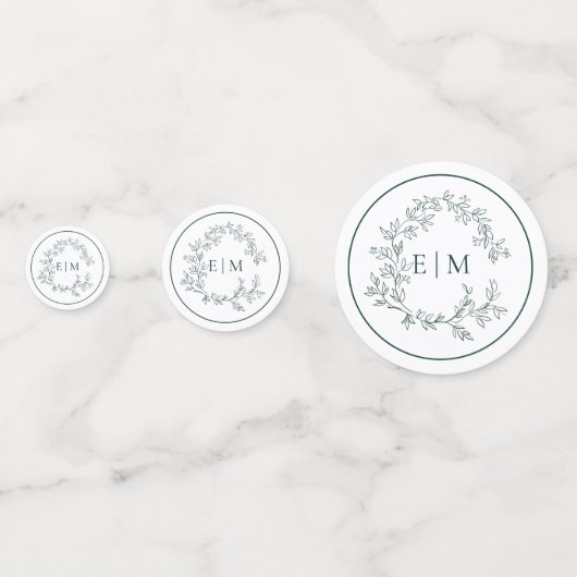 Emerald Green Leafy Crest Monogram Weddenschap Confetti (Achterkanten)