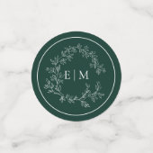 Emerald Green Leafy Crest Monogram Weddenschap Confetti (Kleine voorkant)