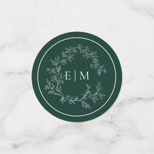 Emerald Green Leafy Crest Monogram Weddenschap Confetti (Kleine voorkant)