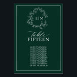 Emerald Green Leafy Crest Monogram Weddenschap Kaart<br><div class="desc">Creëer de perfecte receptie. We houden van deze trendy, moderne emerald groene trouwtafel nummers! Eenvoudig, elegant, en oh-zo-, hij is voorzien van een handgetekende leafy grot die een modern huwelijksmonogram omringt. Het is gepersonaliseerd in elegante typografie, en geaccentueerd met hand-briefed kalligrafie. Tot slot wordt het in een delicaat lijst gesneden....</div>