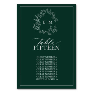 Emerald Green Leafy Crest Monogram Weddenschap Kaart