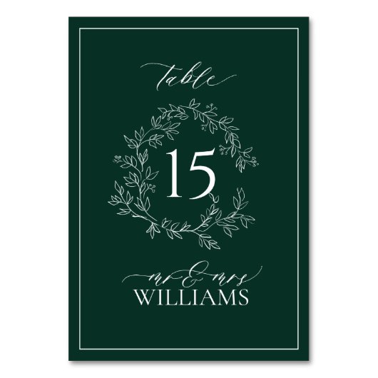 Emerald Green Leafy Crest Monogram Weddenschap Kaart (Voorkant)