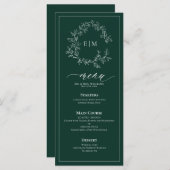 Emerald Green Leafy Crest Monogram Weddenschap Men Menu (Voorkant / Achterkant)