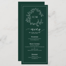 Emerald Green Leafy Crest Monogram Weddenschap Men Menu